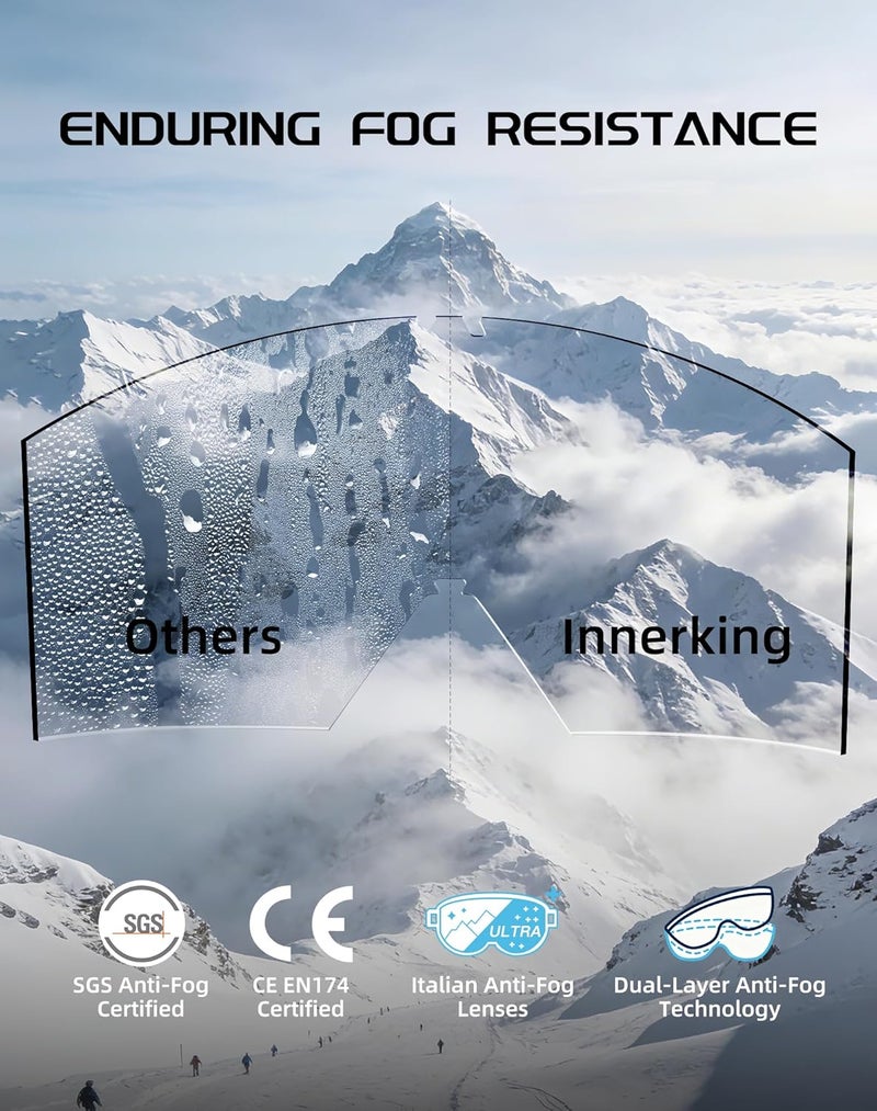Innerking OTG Ski Goggles SGS Approved, Over Glasses Snow Snowboarding Winter Goggles Anti Fog for Adult, Youth, Men Women - Image 3